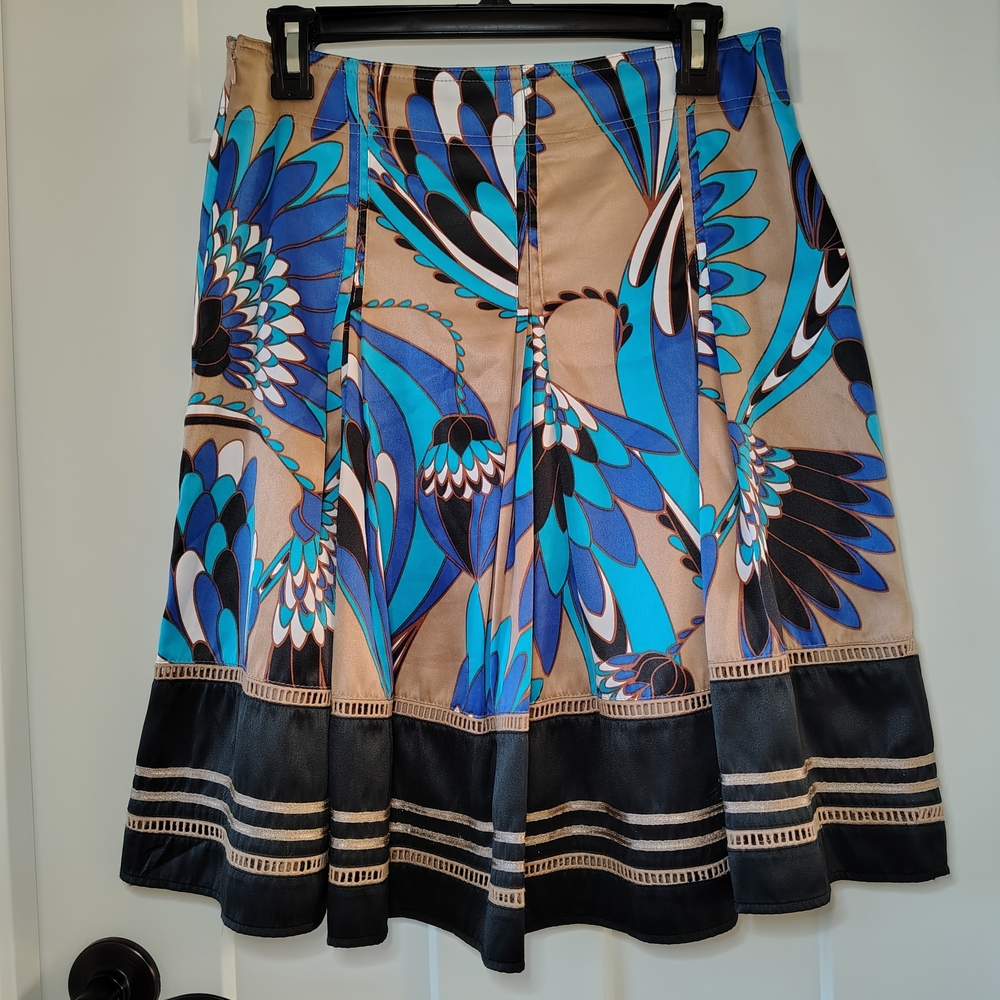 Worthington A-Line Skirt with Blue and Black Floral Design